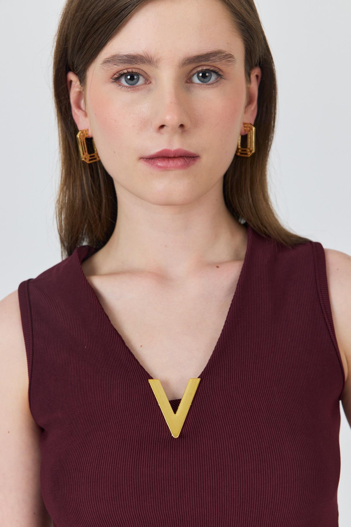 Bordo Aksesuar Detaylı Kolsuz Kadın Bluz 21545 - 4