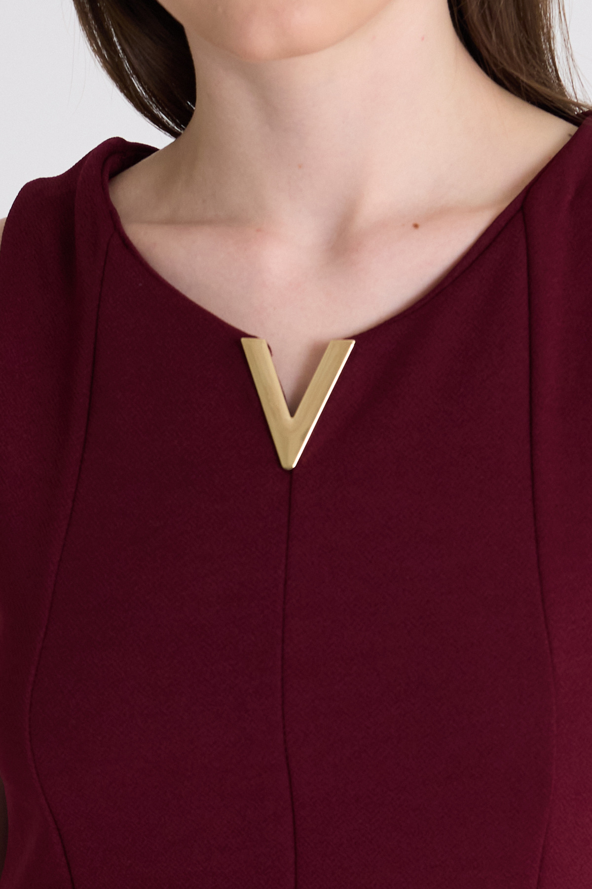 Bordo Aksesuar Detaylı Kolsuz Mini Elbise 2238 - 4