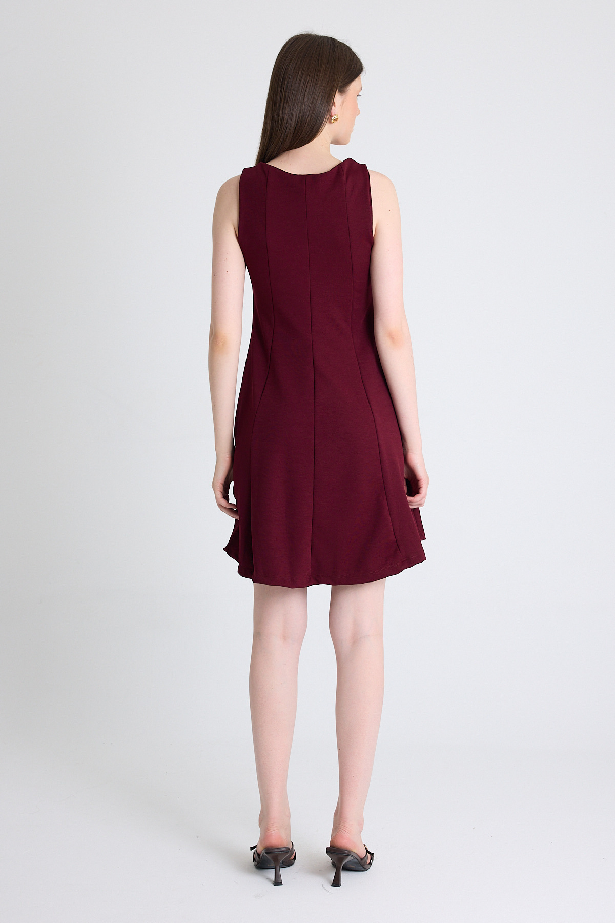 Bordo Aksesuar Detaylı Kolsuz Mini Elbise 2238 - 5