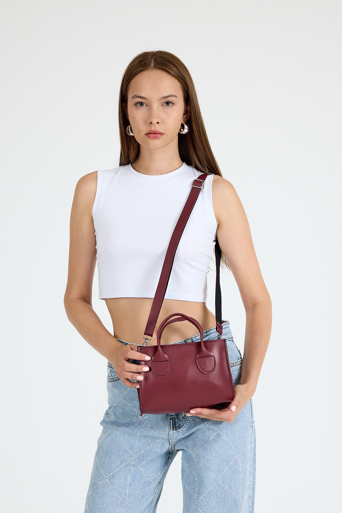 Bordo Askılı El ve Kol Çantası 9217 - 2