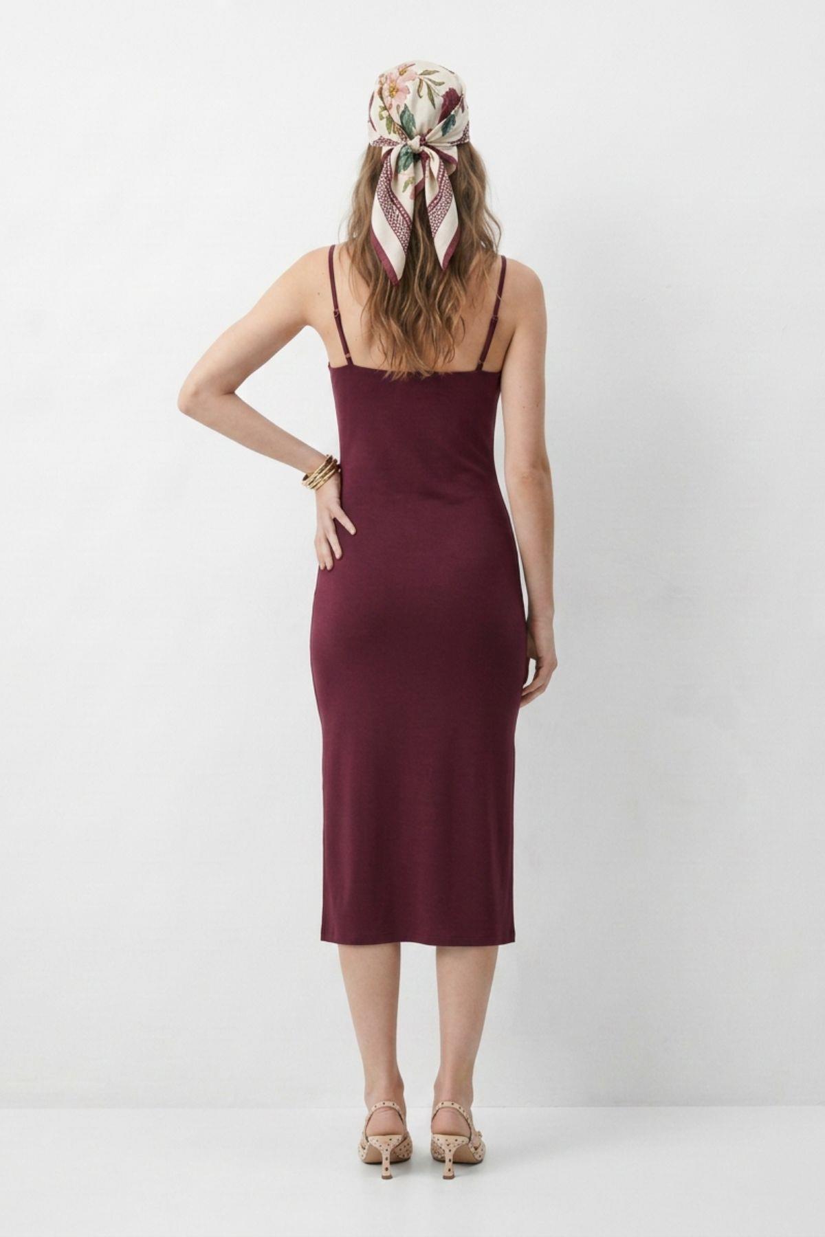 Askılı Midi Boy Elbise 3661 Bordo - RAYS