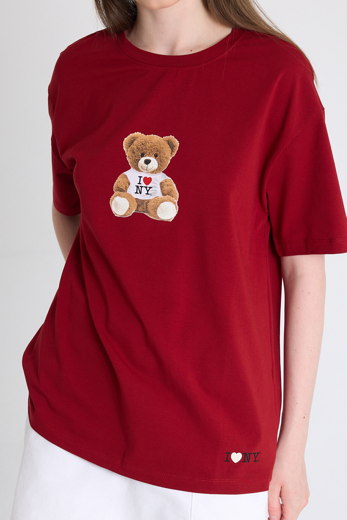 Bordo Ayı Baskılı Oversize Tişört 6402 - 4