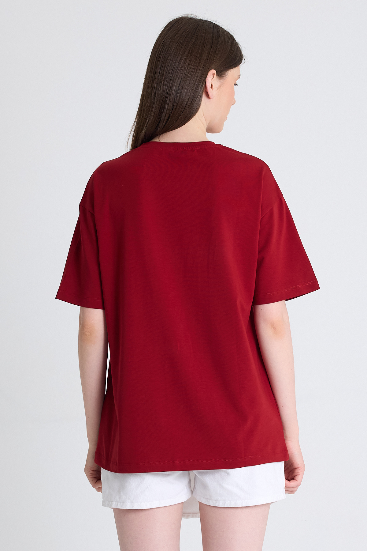 Bordo Ayı Baskılı Oversize Tişört 6402 - 5