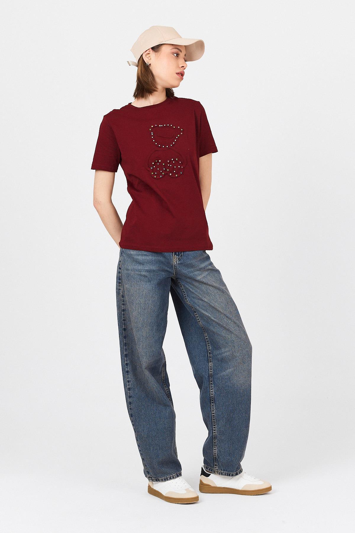 Bordo Ayı Kabartmalı Tişört 25226 - 2