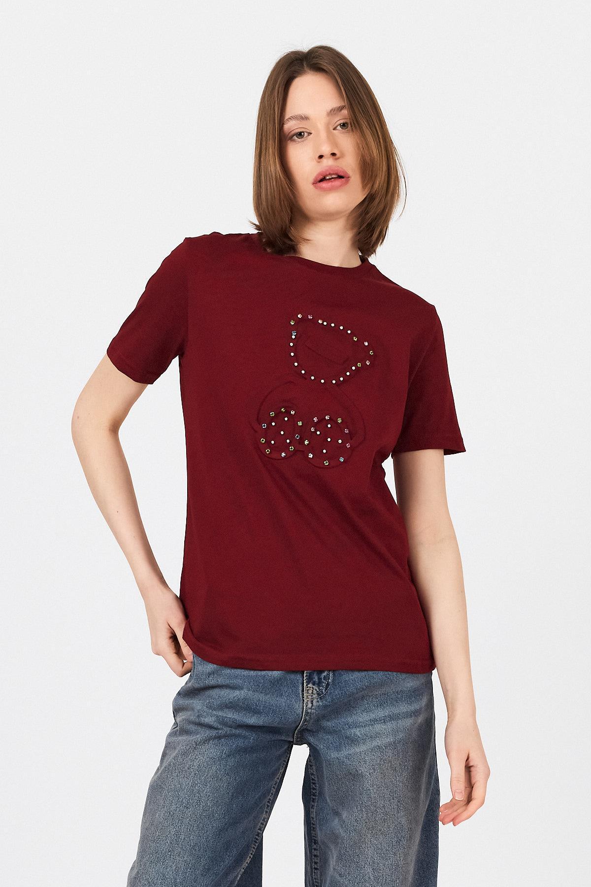 Bordo Ayı Kabartmalı Tişört 25226 - 1