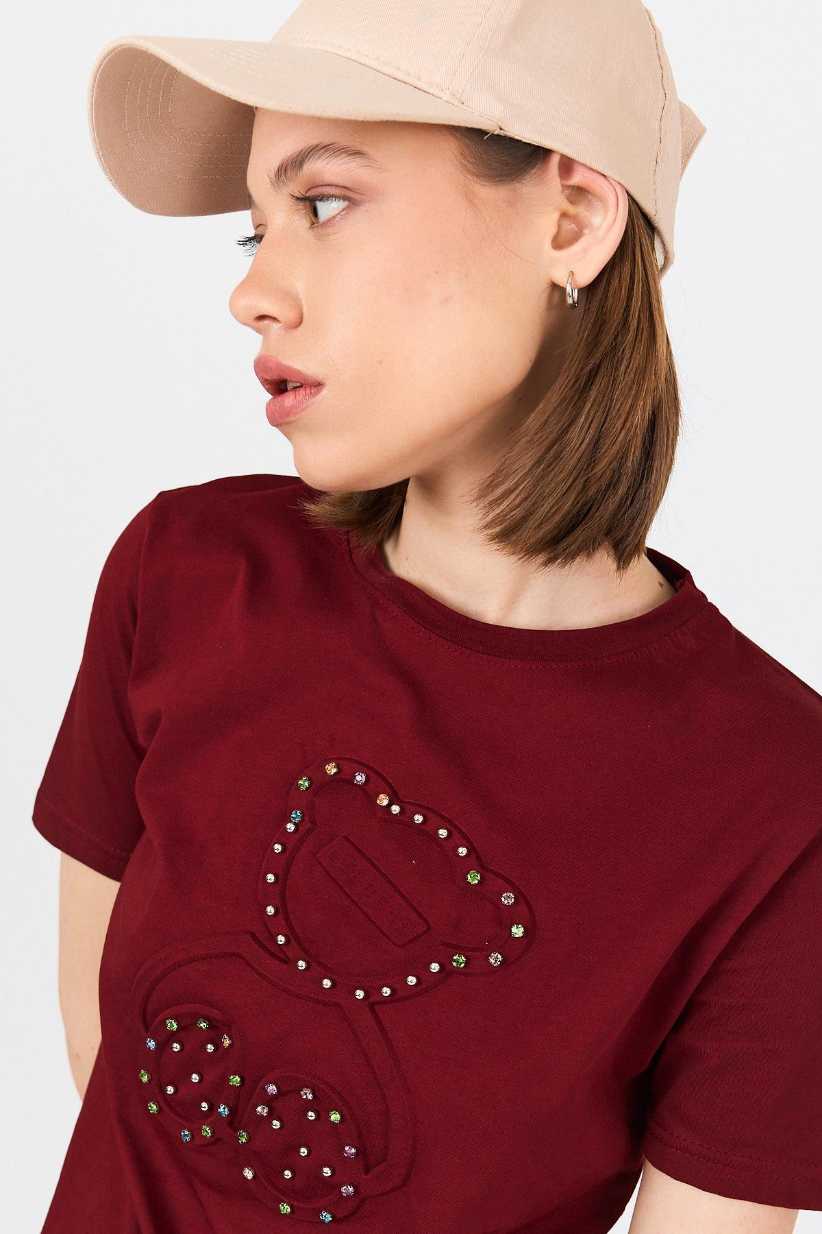 Bordo Ayı Kabartmalı Tişört 25226 - 4