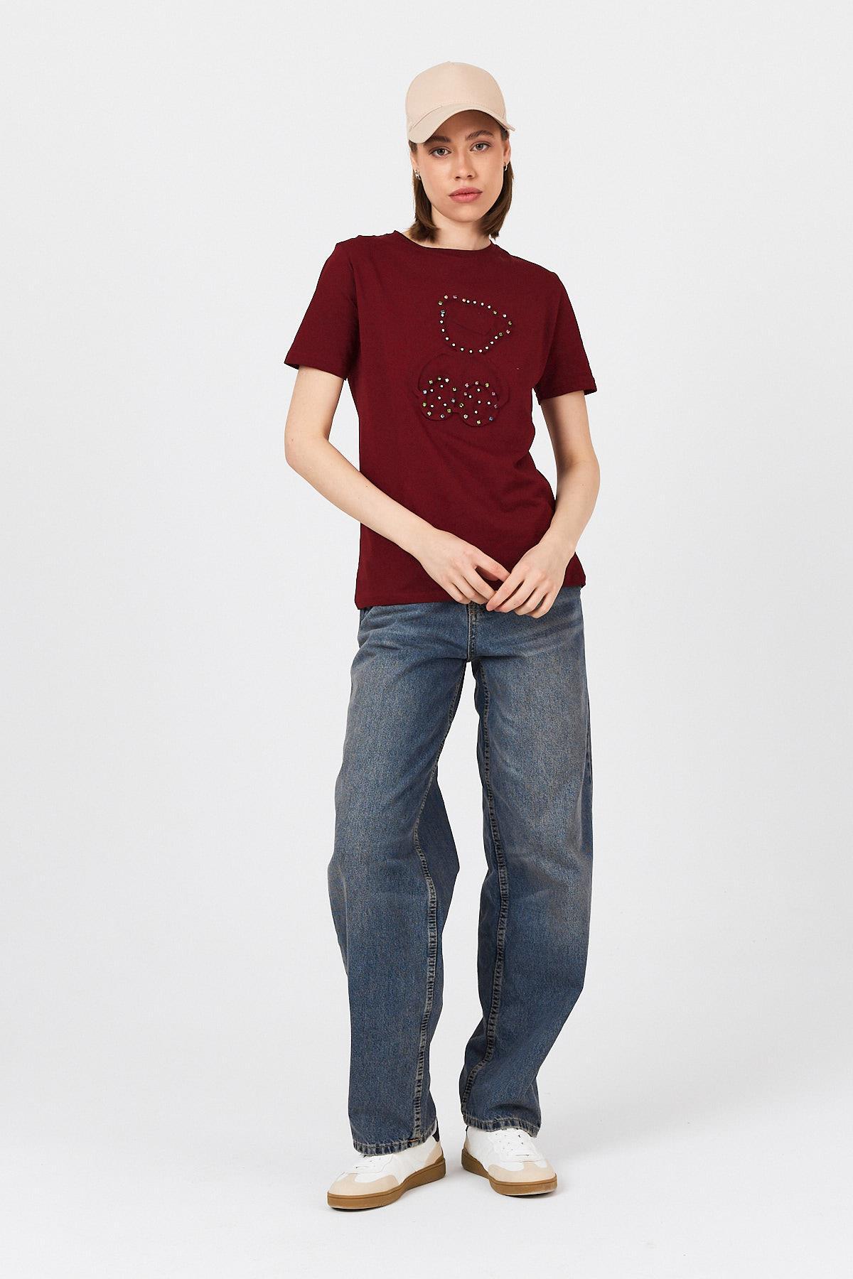 Bordo Ayı Kabartmalı Tişört 25226 - 6