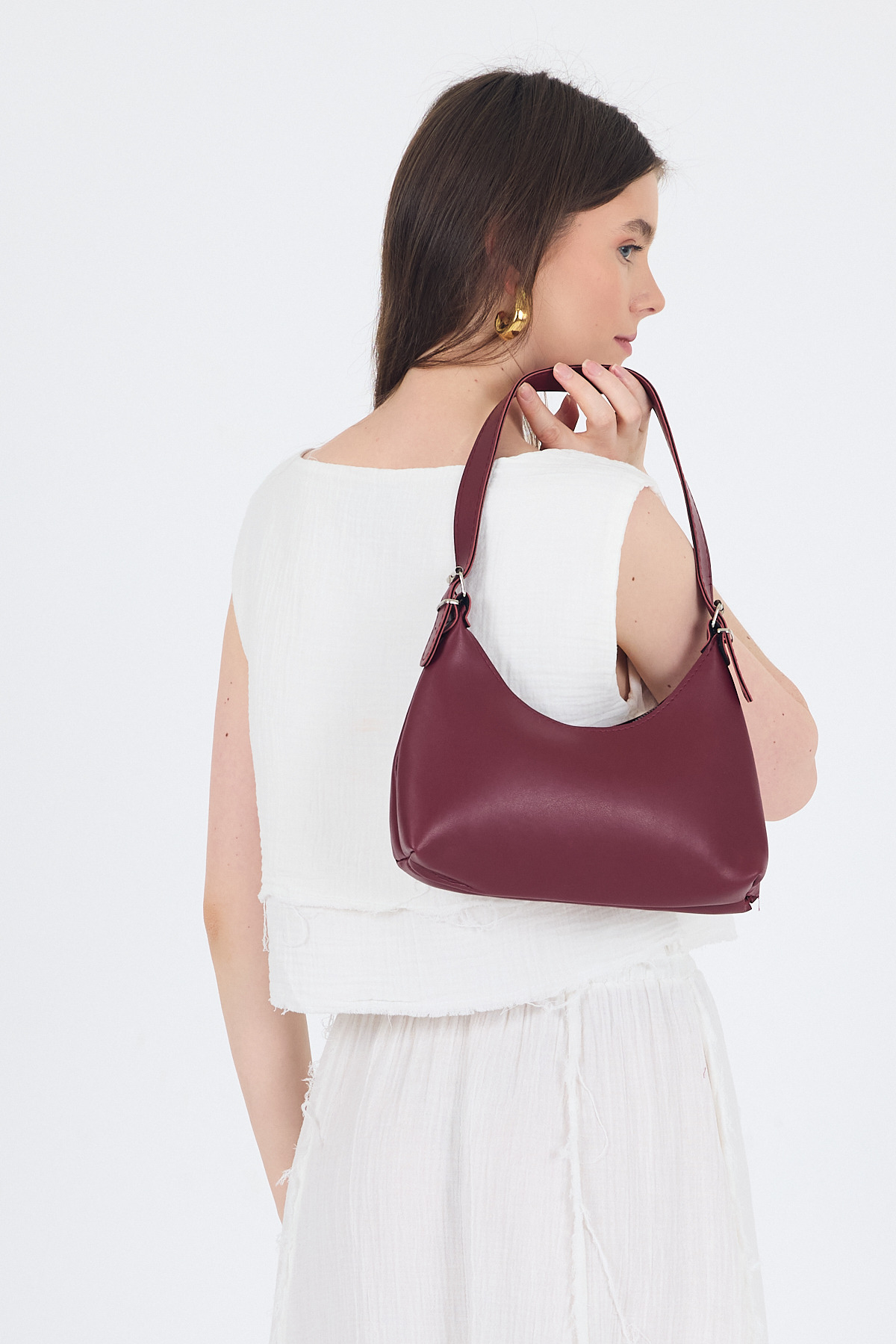 Bordo Baget El ve Omuz Çantası 9214 - 3