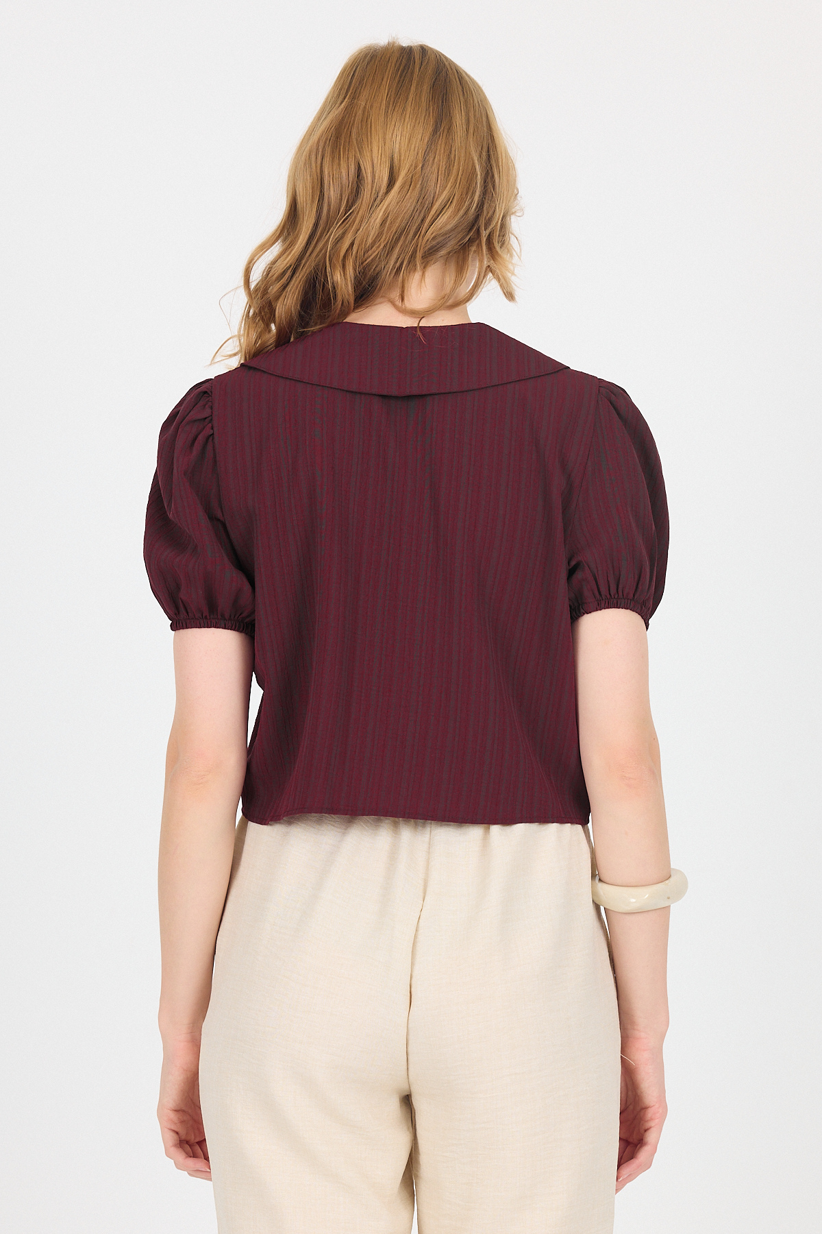 Bordo Bağlama Detaylı Bebe Yaka Crop Bluz 8064 - 5