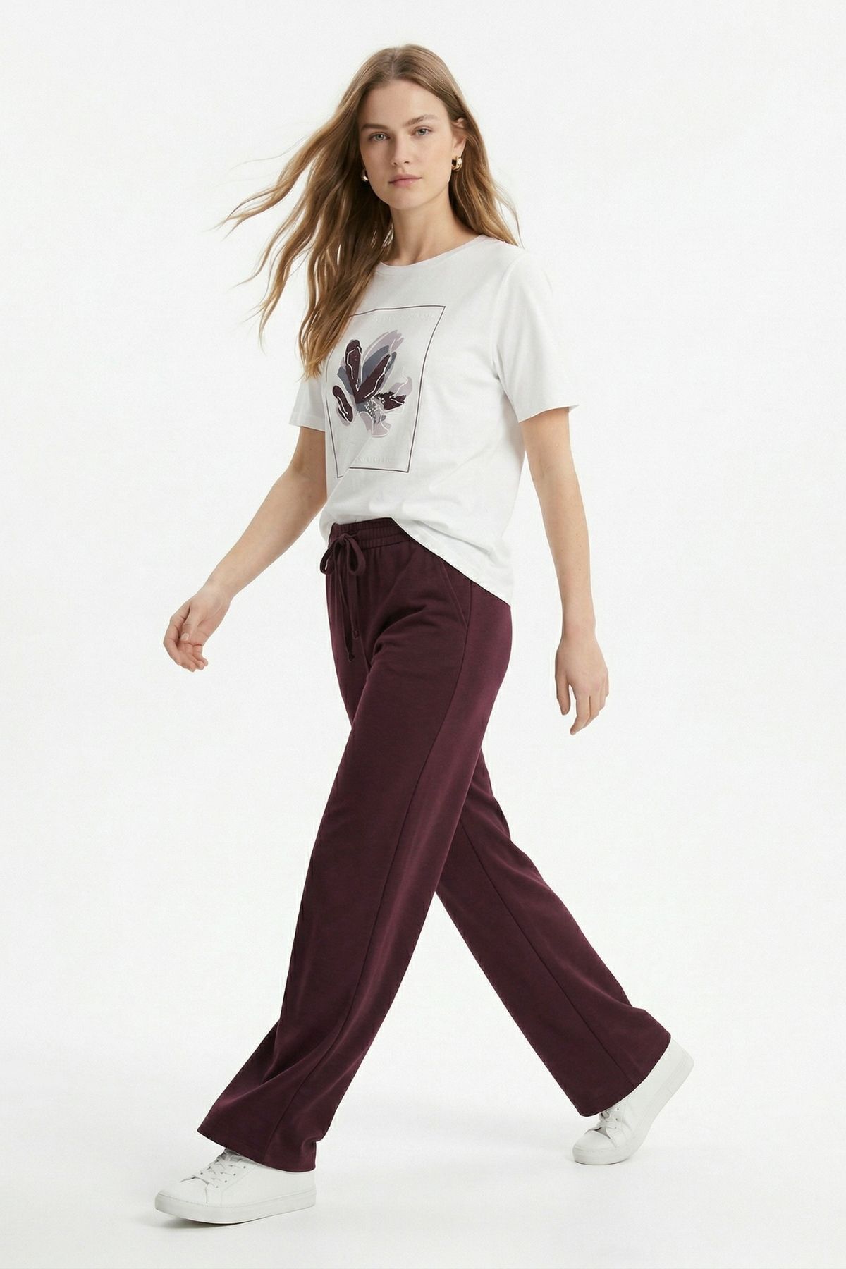 Bordo Baskılı Tişört Eşofman Takım 8305 