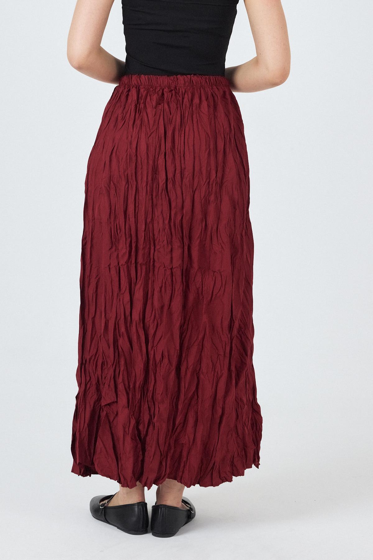 Bordo Bel Lastikli Kırışık Kumaş Etek 3483 - 5