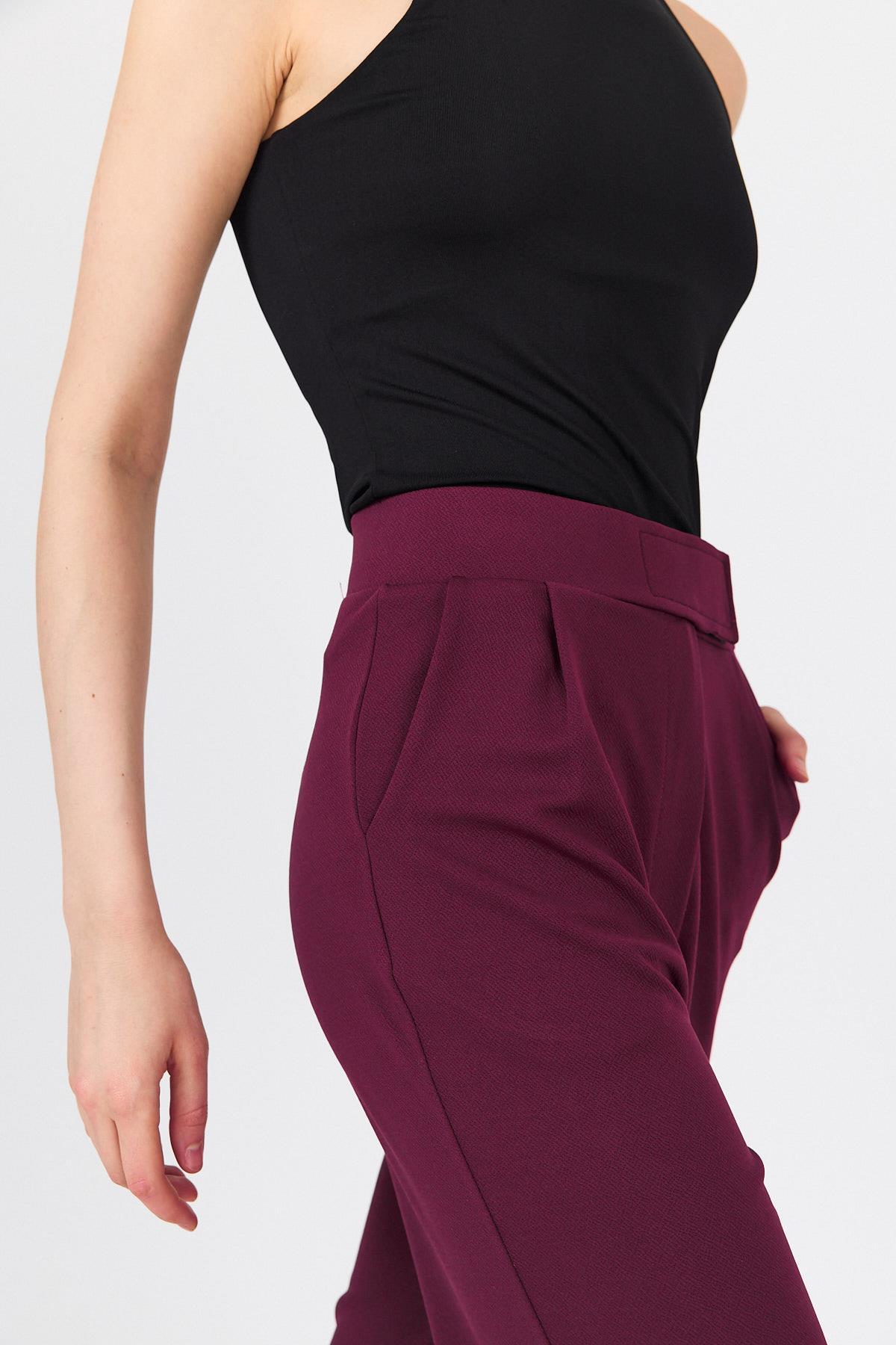 Bordo Beli Cırtlı Rahat Palazzo Pantolon 4055A - 7