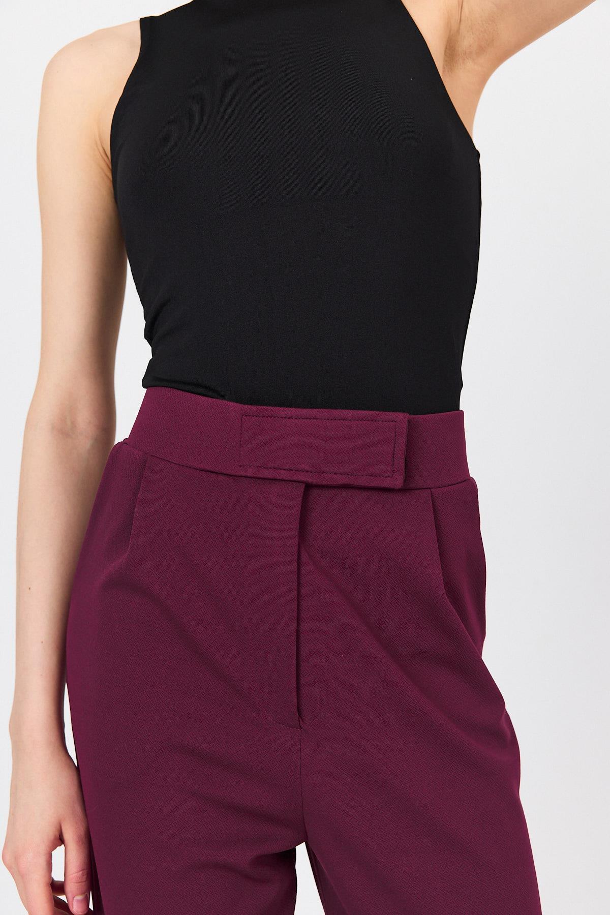 Bordo Beli Cırtlı Rahat Palazzo Pantolon 4055A - RAYS