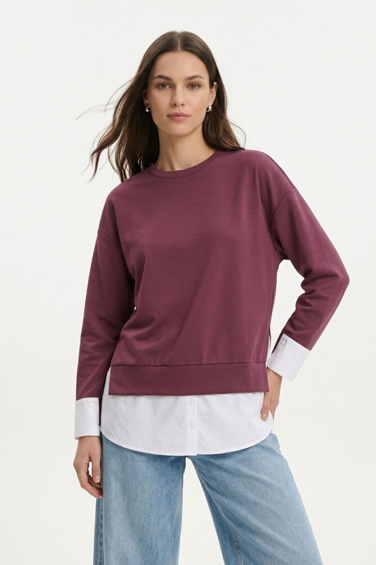 Bordo Bisiklet Yaka Garnili Bluz 8375 