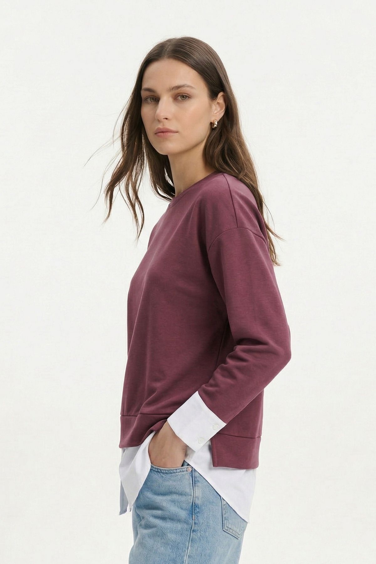 Bordo Bisiklet Yaka Garnili Bluz 8375 - 2