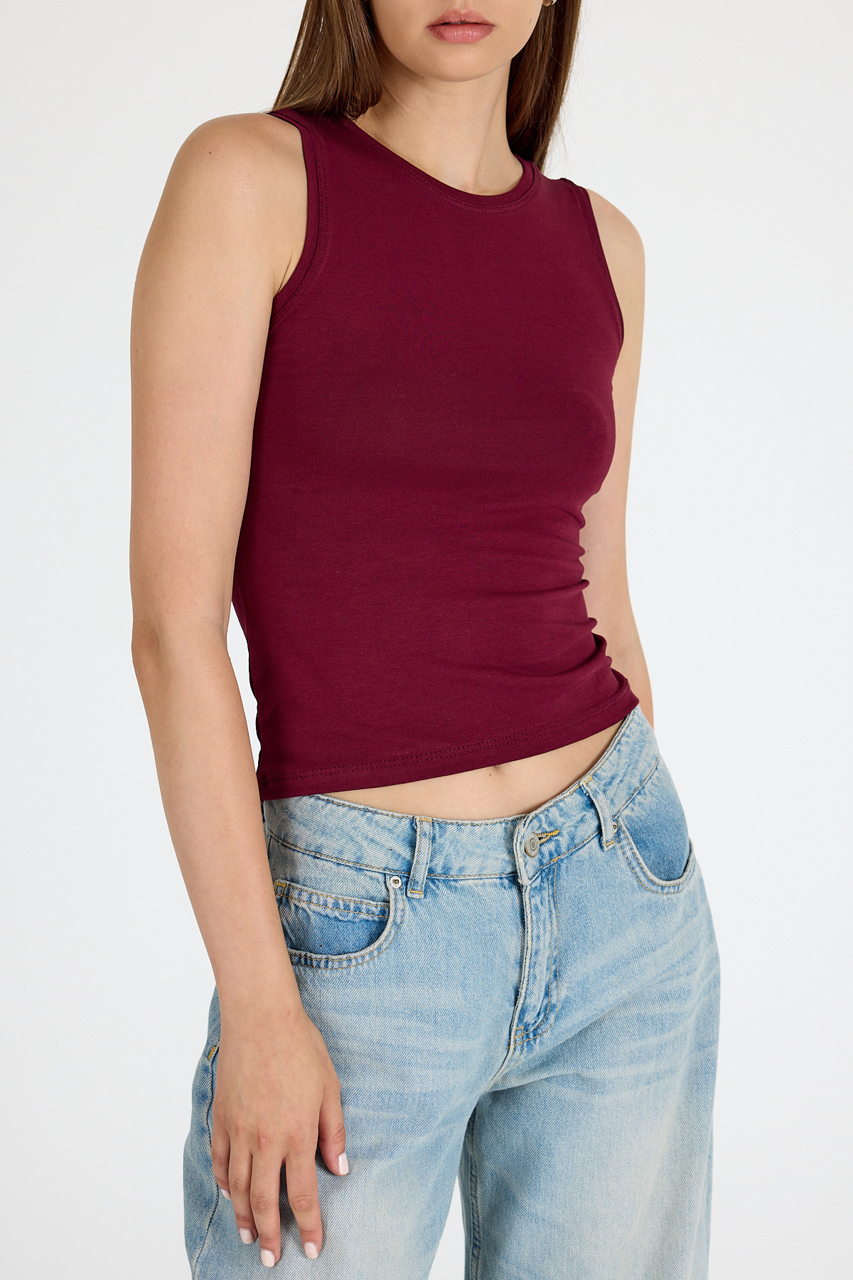 Bordo Bisiklet Yaka Kolsuz Slim Fit Atlet 1663 - 4