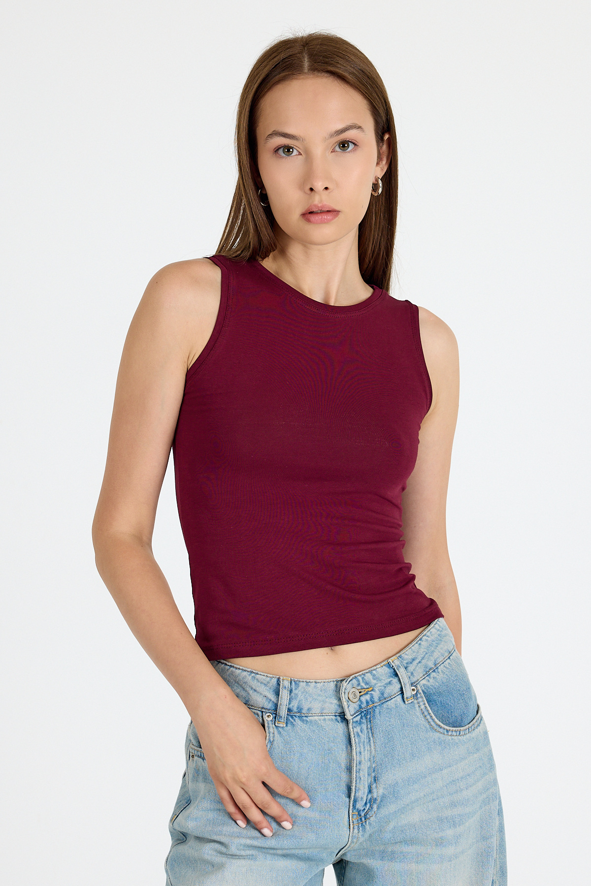 Bordo Bisiklet Yaka Kolsuz Slim Fit Atlet 1663 - 6