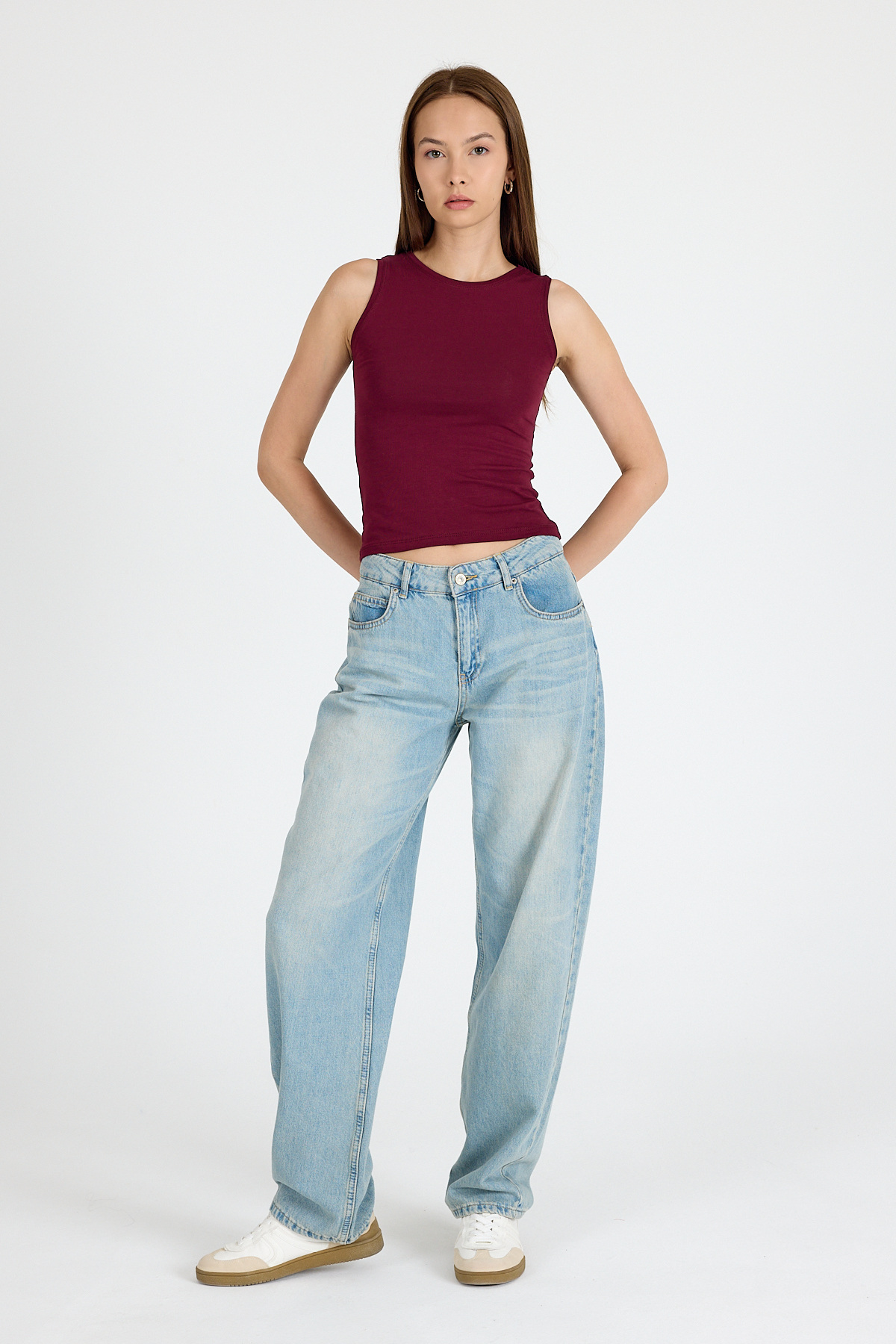 Bordo Bisiklet Yaka Kolsuz Slim Fit Atlet 1663 - RAYS