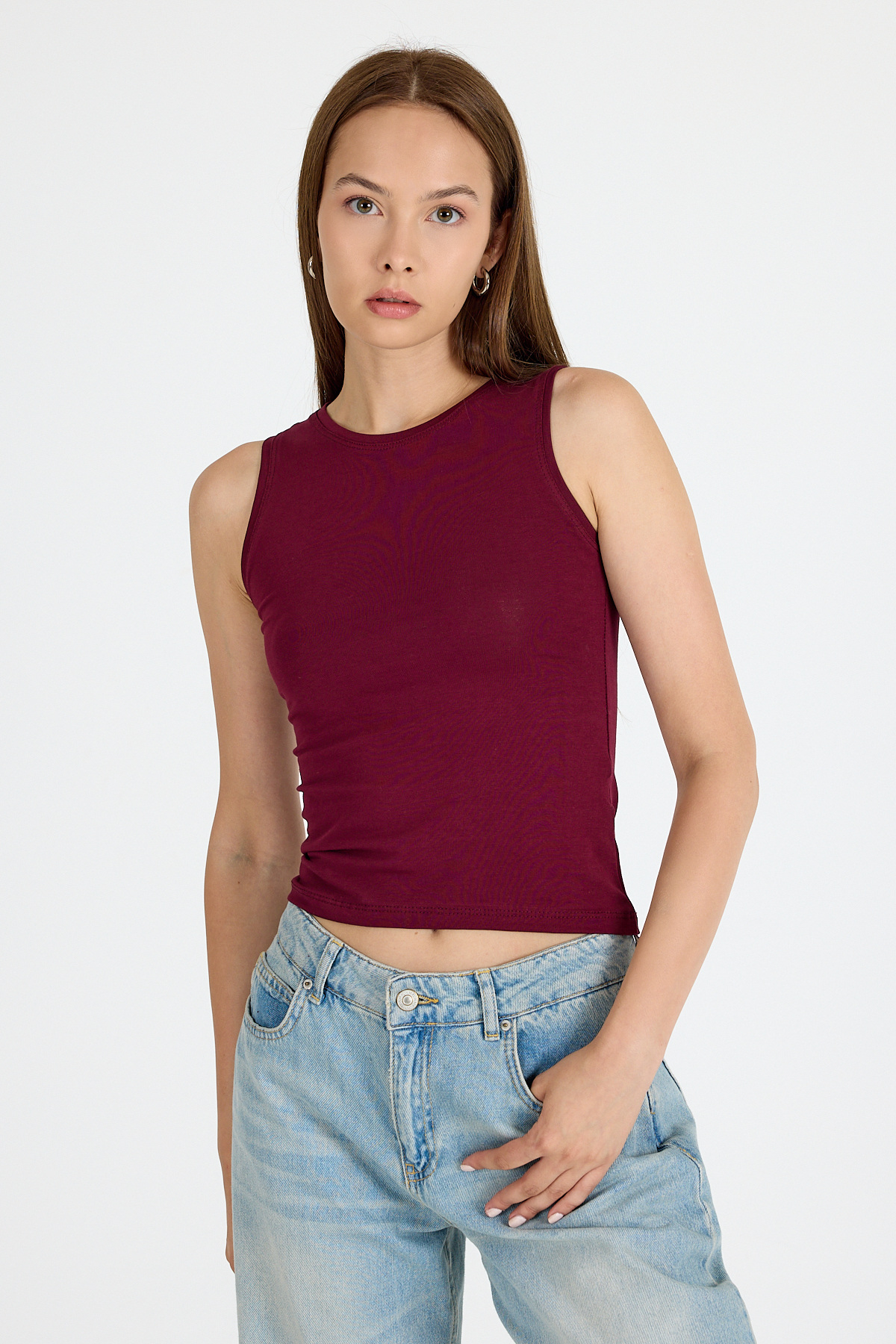 Bordo Bisiklet Yaka Kolsuz Slim Fit Atlet 1663 - RAYS