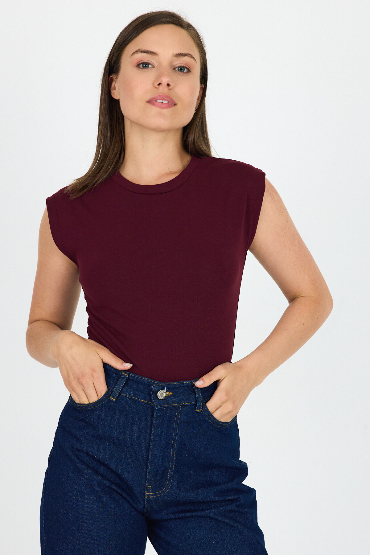 Bordo Bisiklet Yaka Pamuklu Slim Fit Tişört 3050 - 6