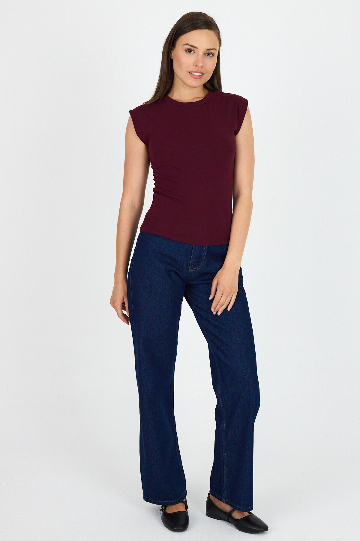 Bordo Bisiklet Yaka Pamuklu Slim Fit Tişört 3050 - RAYS