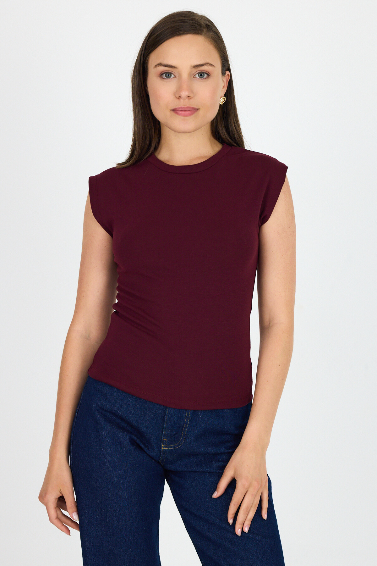 Bordo Bisiklet Yaka Pamuklu Slim Fit Tişört 3050 - RAYS