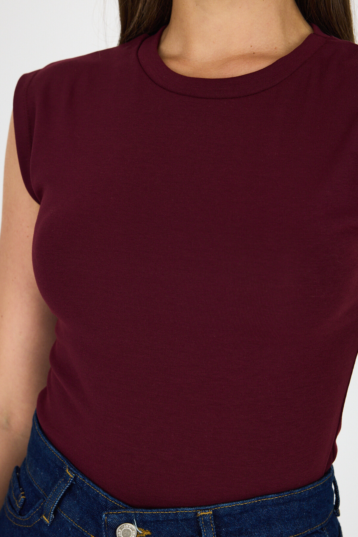 Bordo Bisiklet Yaka Pamuklu Slim Fit Tişört 3050 - RAYS