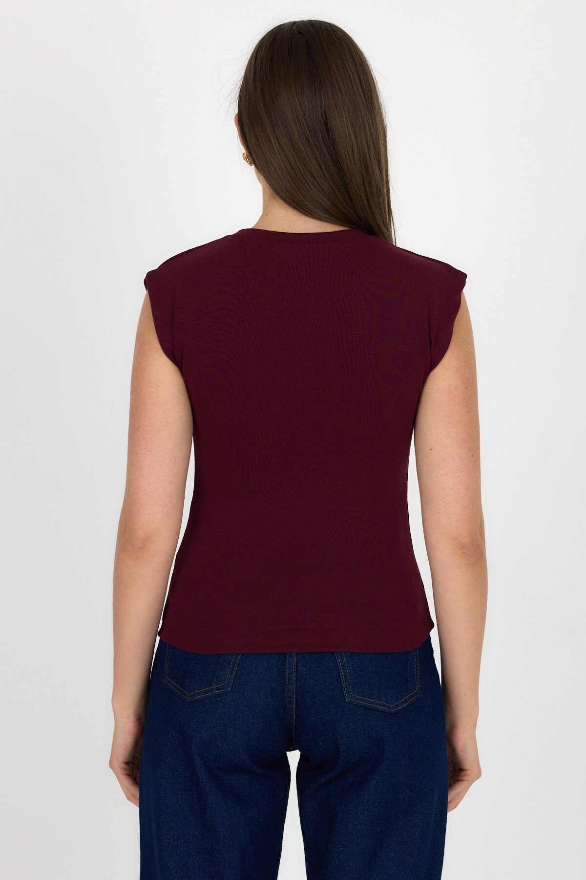 Bordo Bisiklet Yaka Pamuklu Slim Fit Tişört 3050 - 5