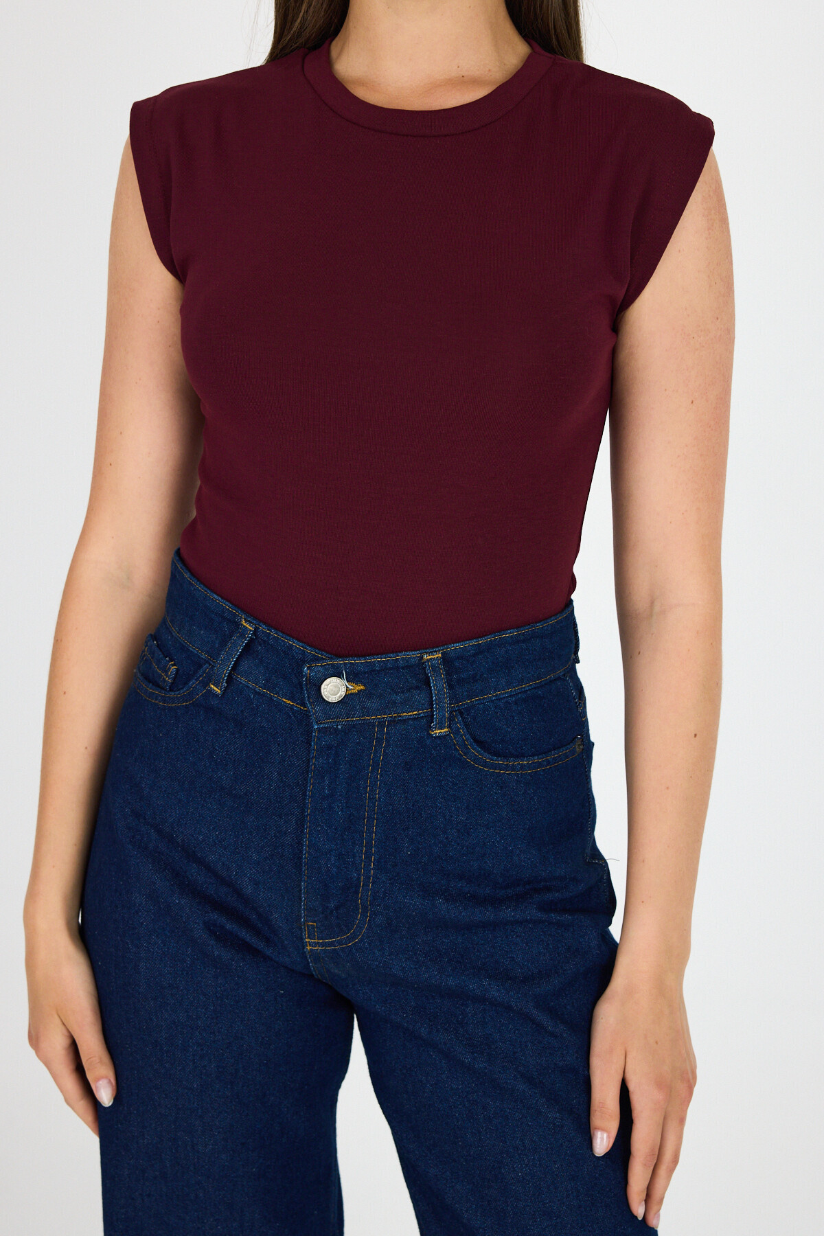 Bordo Bisiklet Yaka Pamuklu Slim Fit Tişört 3050 - 7