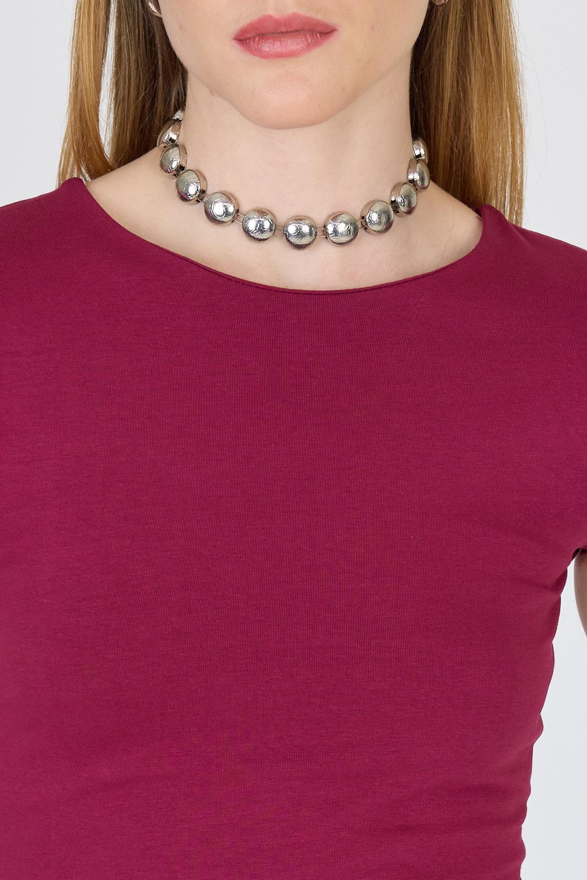 Bordo Bisiklet Yaka Pamuklu Slim Fit Tişört 9190 - 4