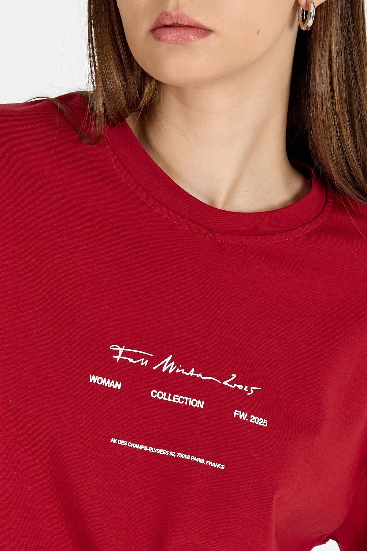 Bordo Bisiklet Yaka Yazı Baskılı Oversize Tişört 5832 - 4