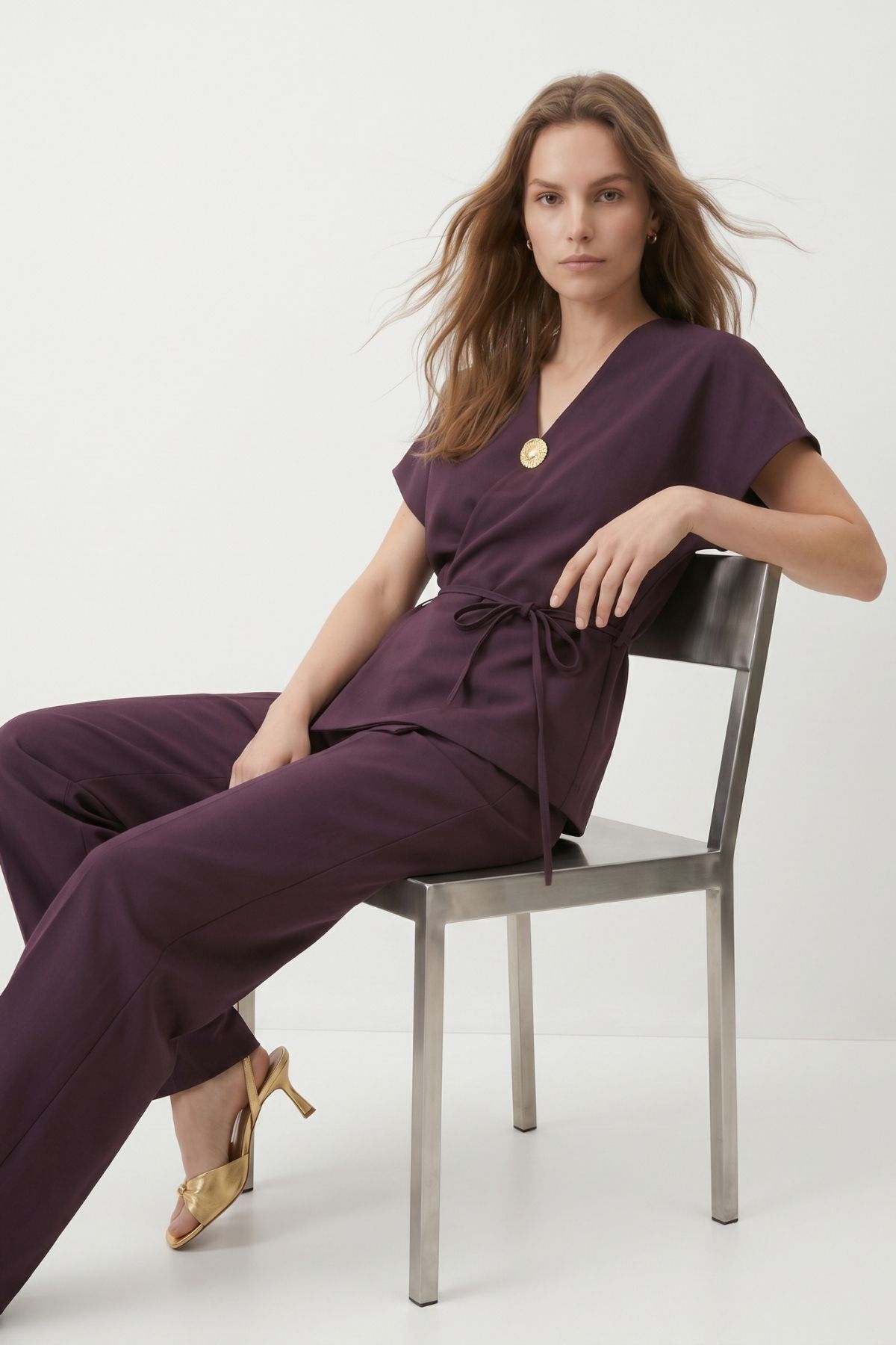 Broşlu Bağlamalı Yelek Pantolon Takım 5730 Bordo - RAYS