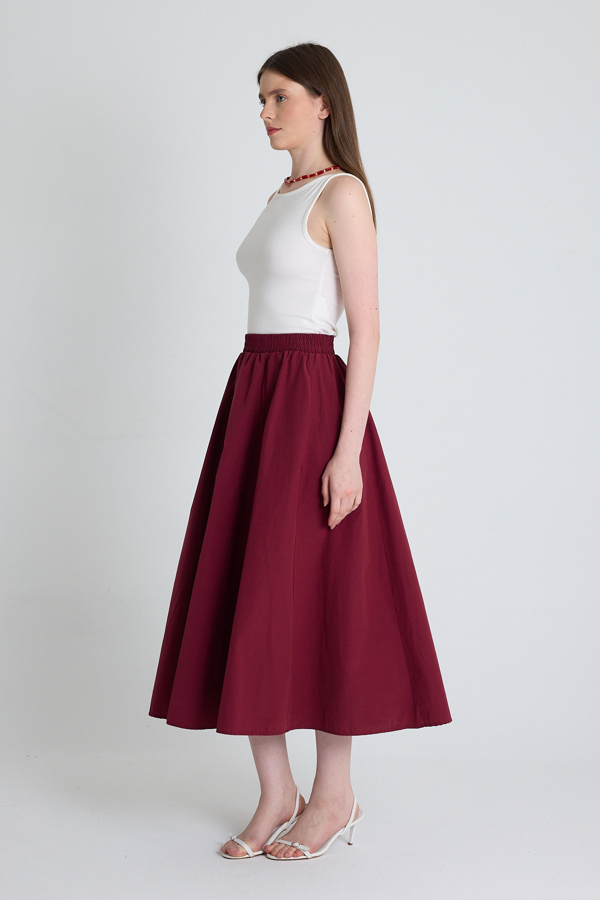 Bordo Cep Detay Mevlana Midi Etek 3950 - 3
