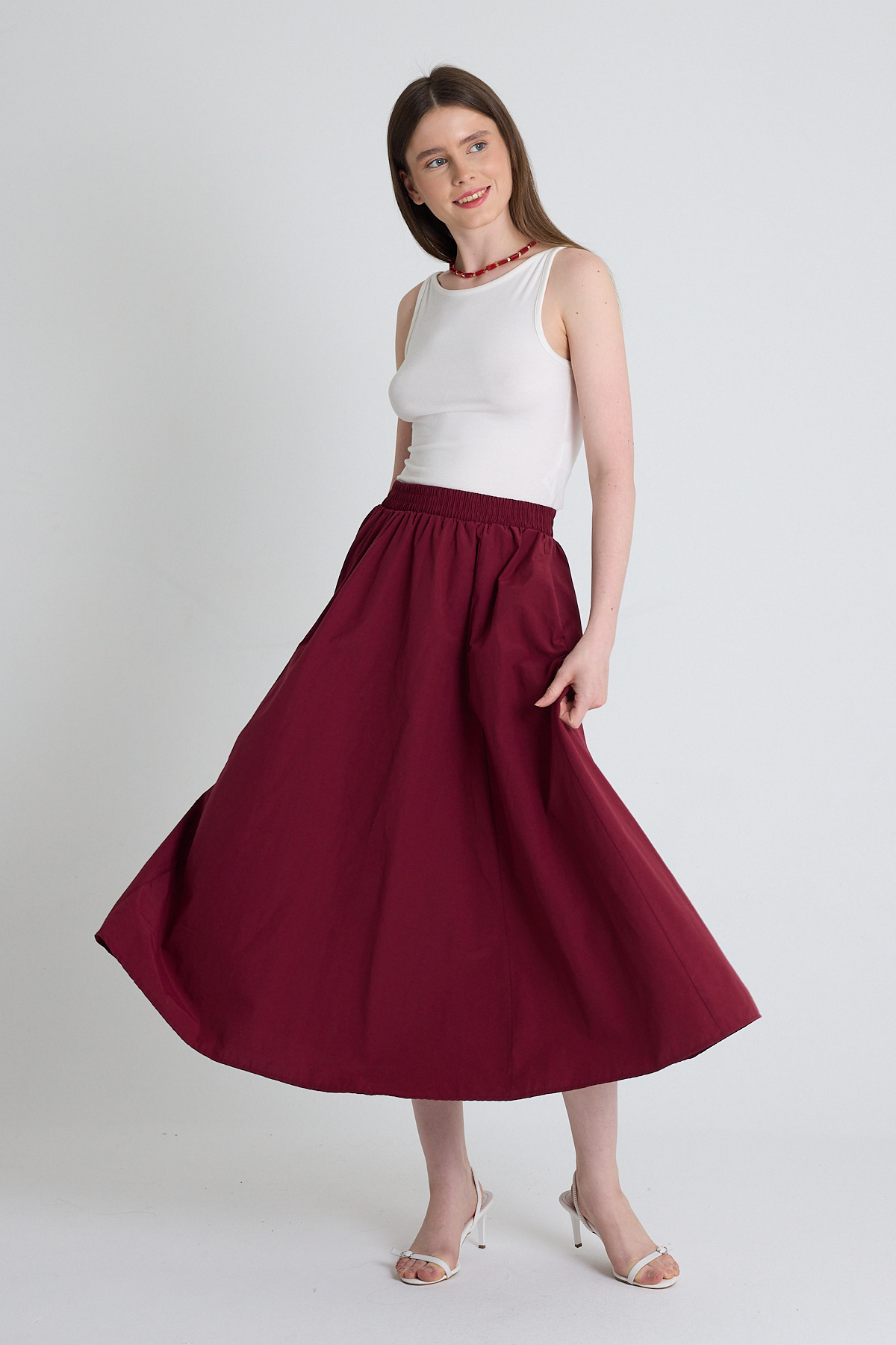 Bordo Cep Detay Mevlana Midi Etek 3950 - 7