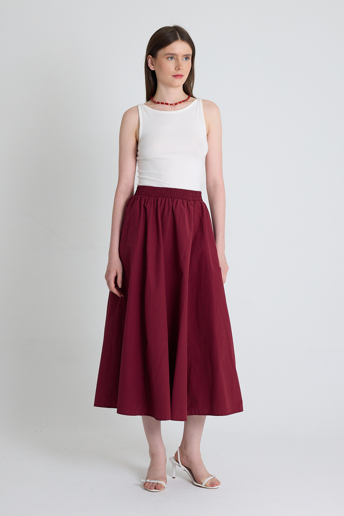 Bordo Cep Detay Mevlana Midi Etek 3950 