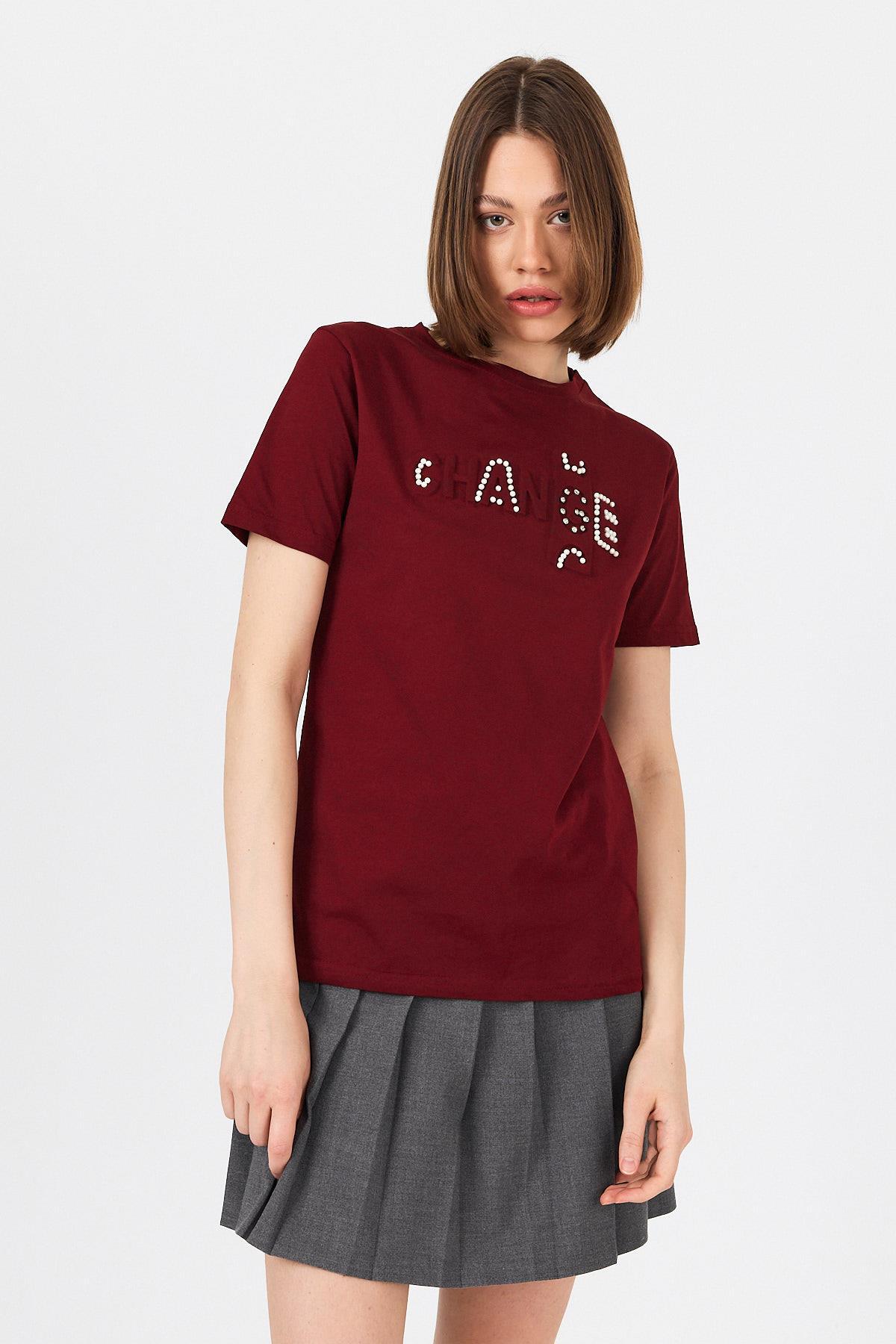 Bordo Change Yazı Kabartmalı Tişört 25227 - 6