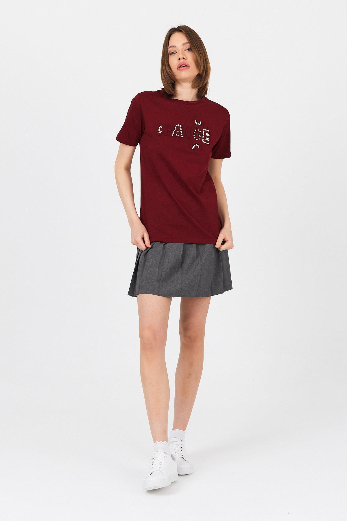 Bordo Change Yazı Kabartmalı Tişört 25227 - 3