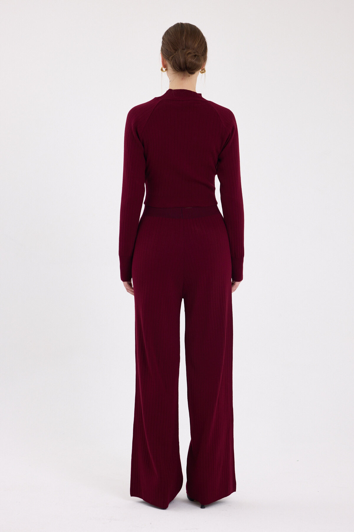 Bordo Çiçek Detaylı Triko Alt Üst Kadın Takım 7075 - 5