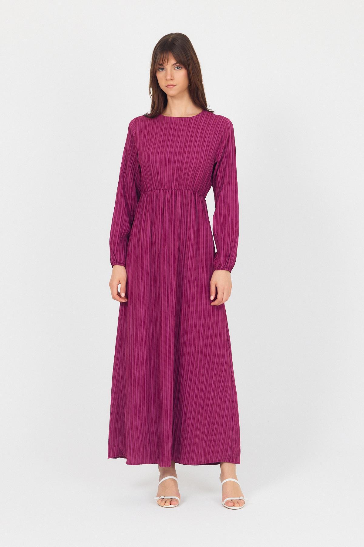 Bordo Çift Kullanımlı Çıkma Yakalı Dokuma Elbise 4652A - 1