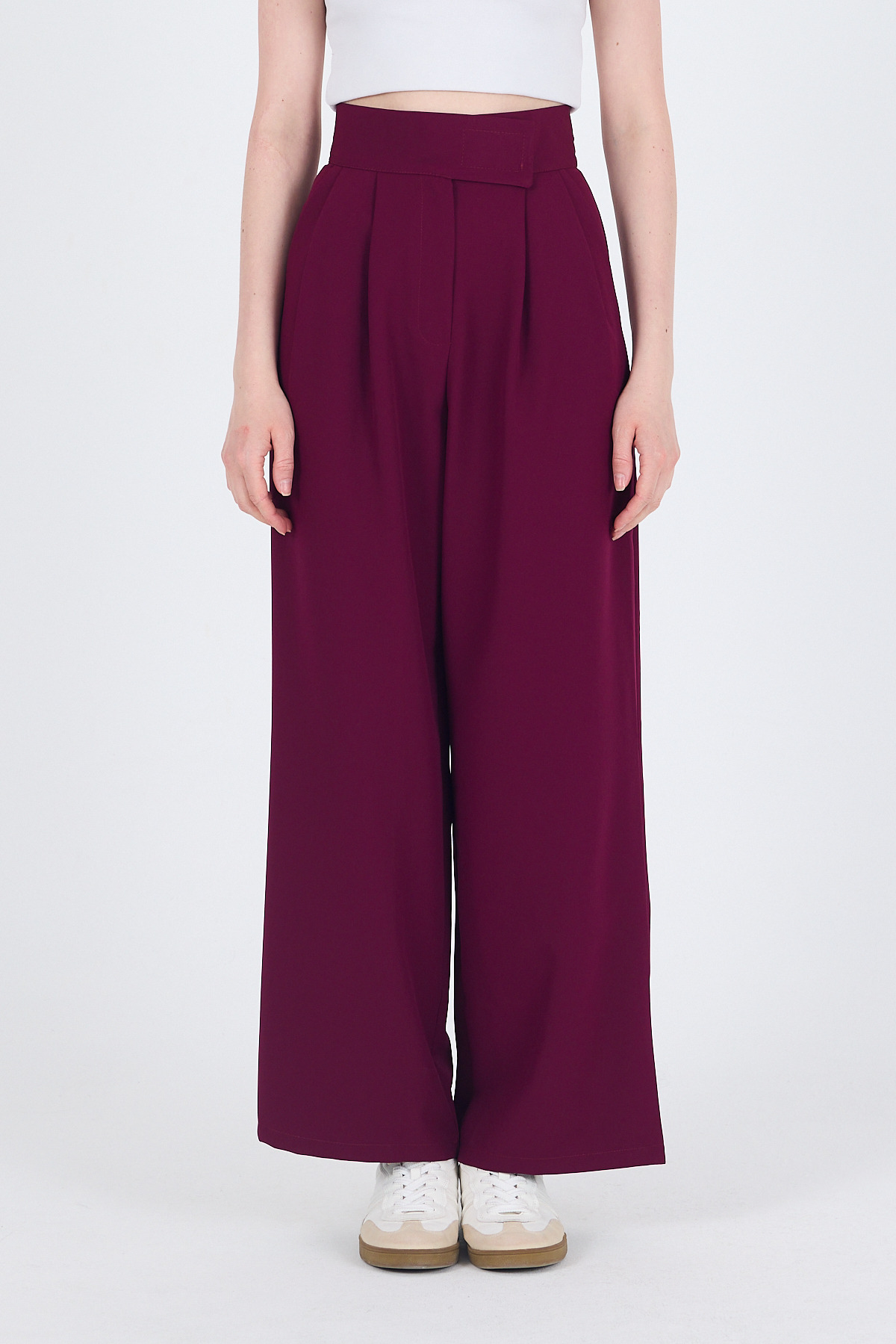 Bordo Cırt Kapama Detaylı Palazzo Pantolon 1615 - 6