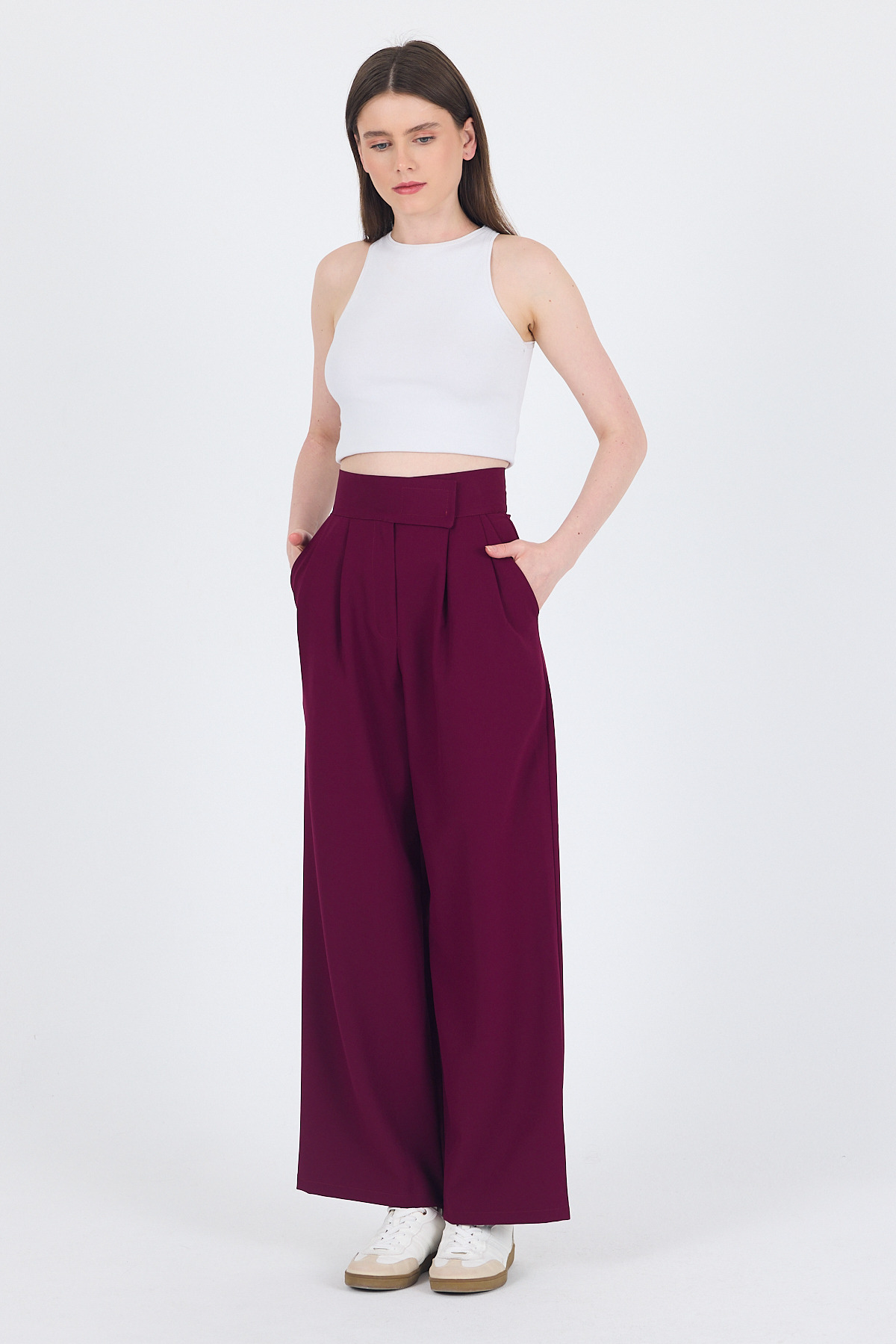 Bordo Cırt Kapama Detaylı Palazzo Pantolon 1615 - 2