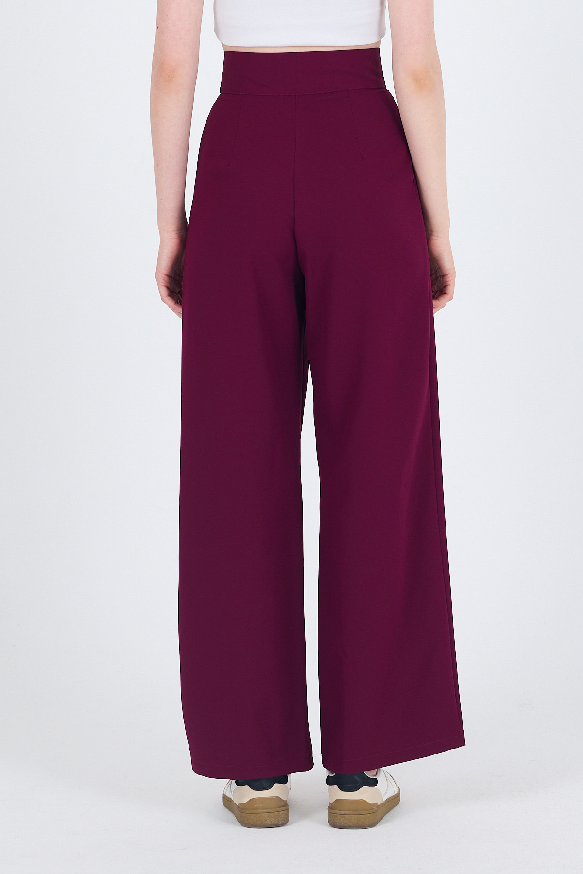 Bordo Cırt Kapama Detaylı Palazzo Pantolon 1615 - 5