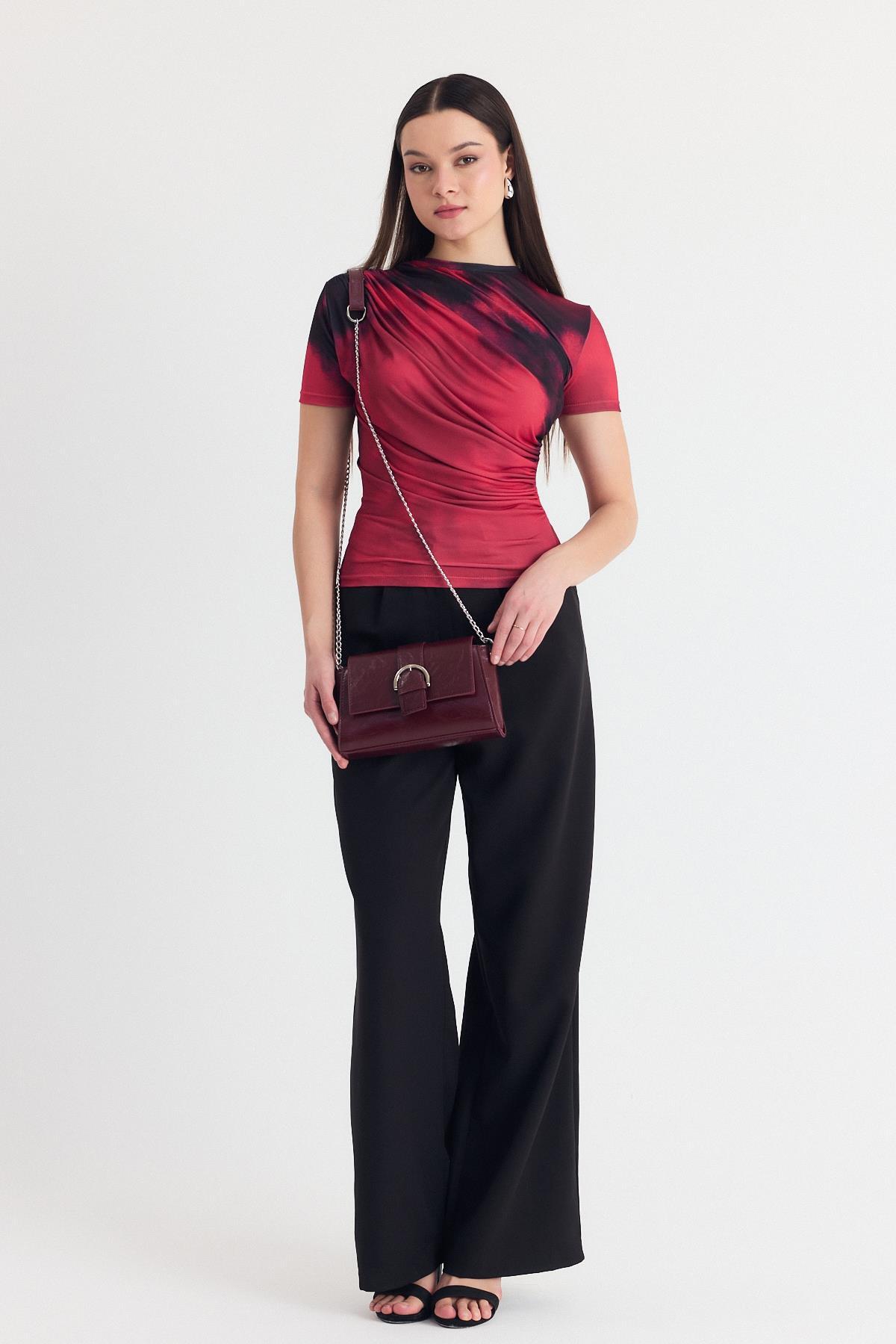 Bordo Deri Görünümlü Omuz Çantası 3023 - 2