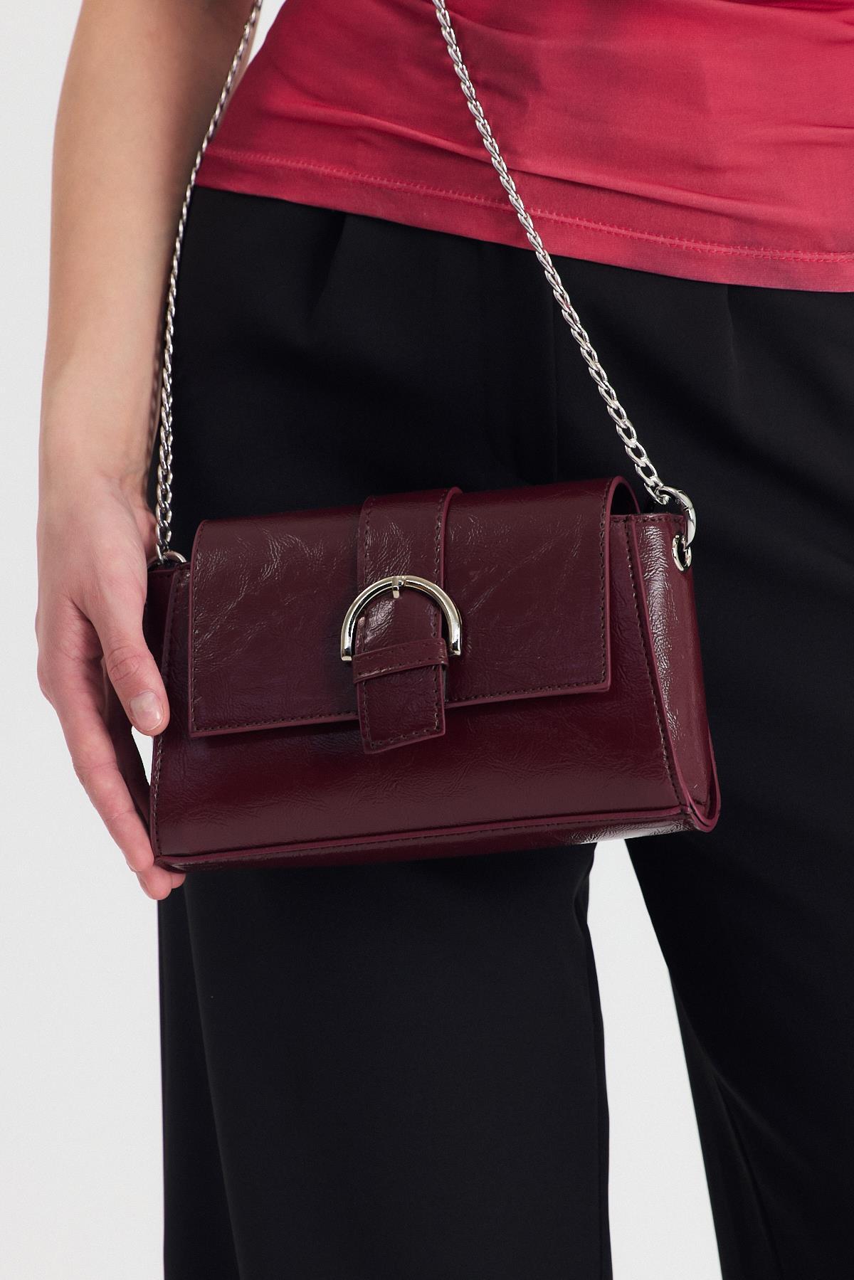Bordo Deri Görünümlü Omuz Çantası 3023 - 6