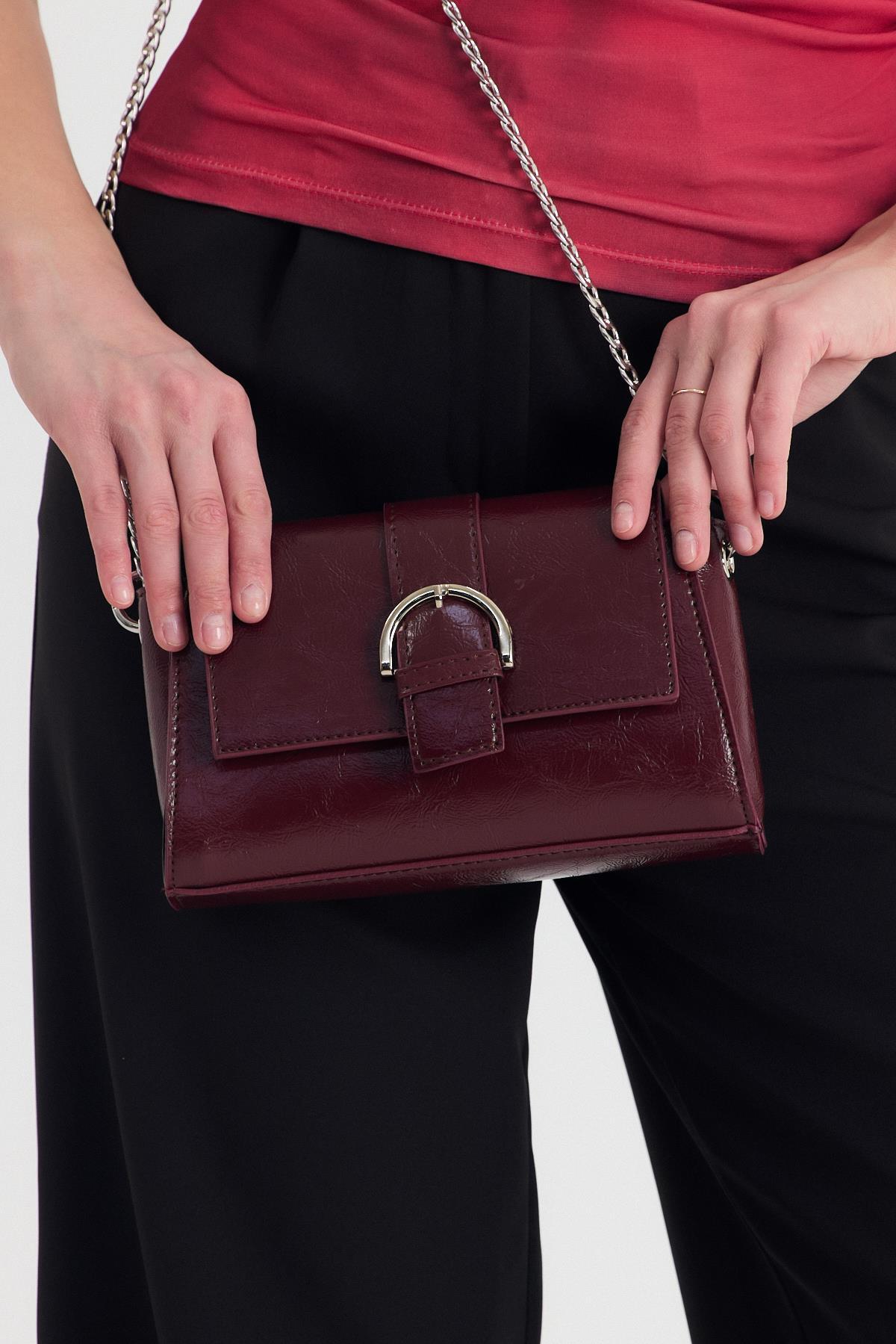 Bordo Deri Görünümlü Omuz Çantası 3023 - 8