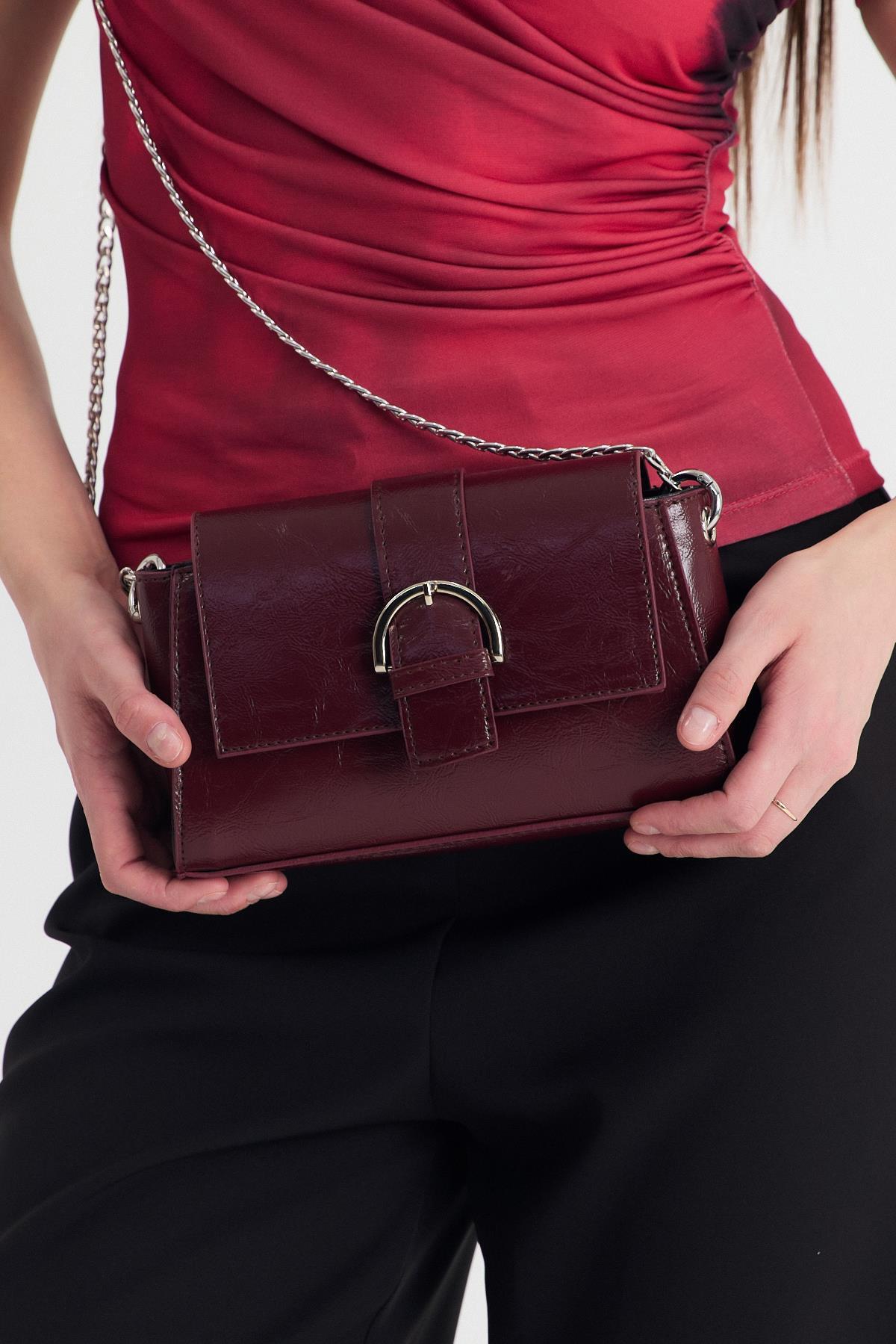 Bordo Deri Görünümlü Omuz Çantası 3023 