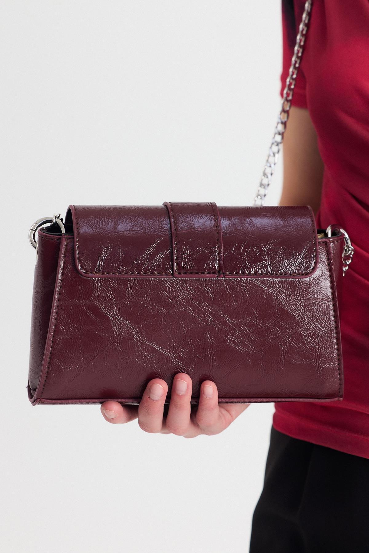 Bordo Deri Görünümlü Omuz Çantası 3023 - 3