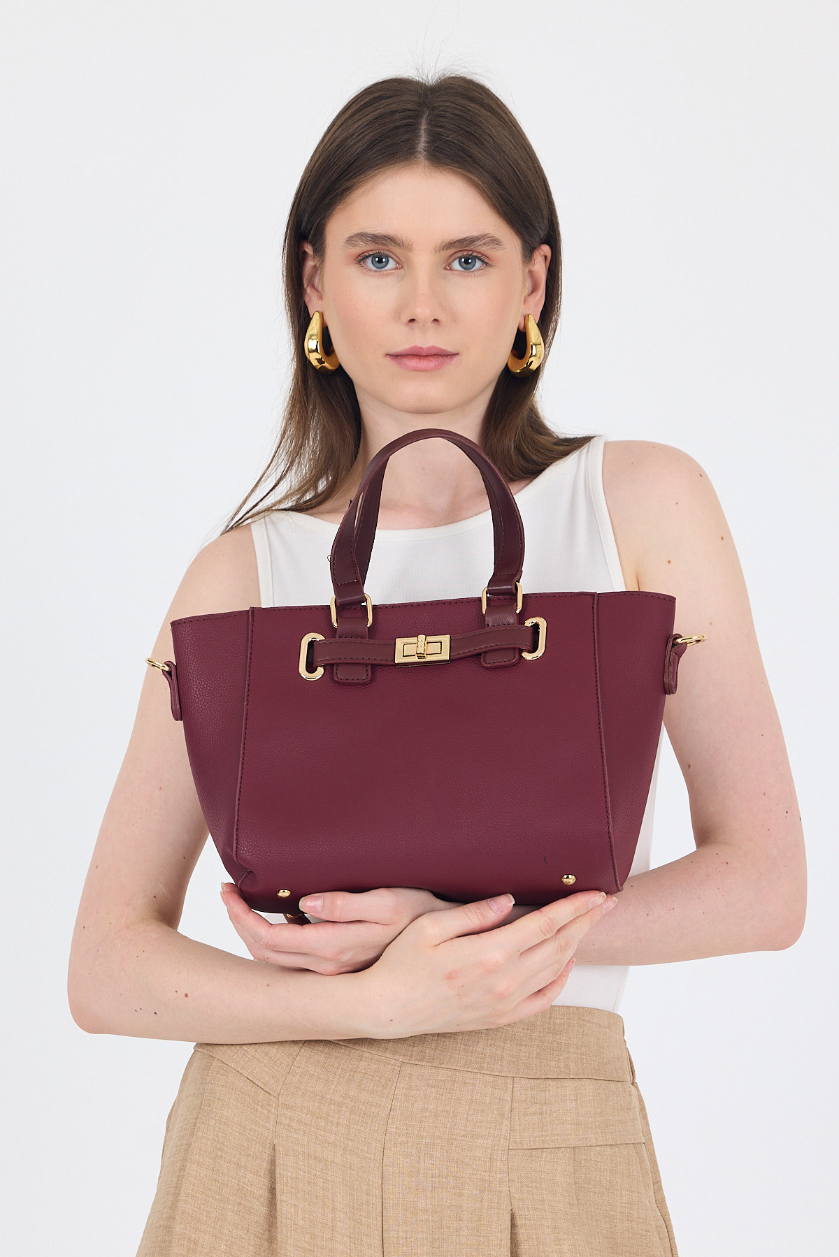 Bordo Deri Görünümlü Omuz Çantası 3029 - RAYS