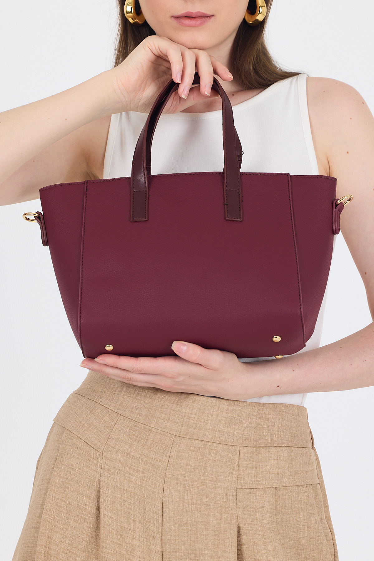 Bordo Deri Görünümlü Omuz Çantası 3029 - 5