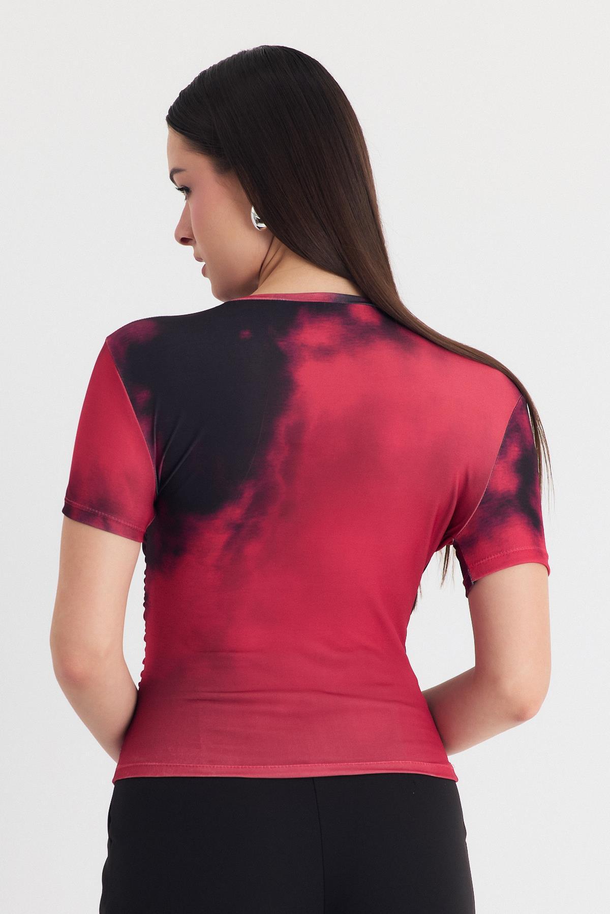 Bordo Desenli Büzgülü Sandy Bluz 12303 - 5